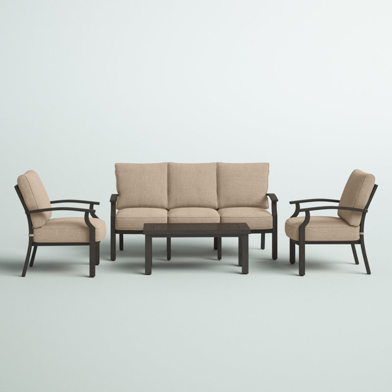 Ensemble de conversation de patio 4 pièces Amareya, table basse 43 po x 21 po et coussins