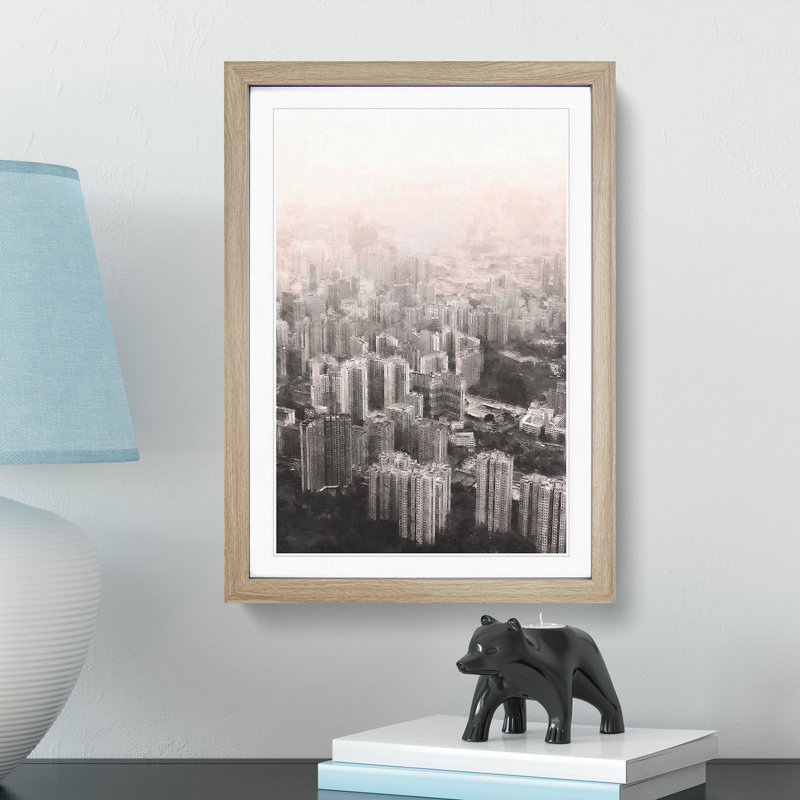 Hong Kong Skyline - Picture Frame Graphic Art Print, Oak Framed, 45cm H x 33cm W x 2cm D