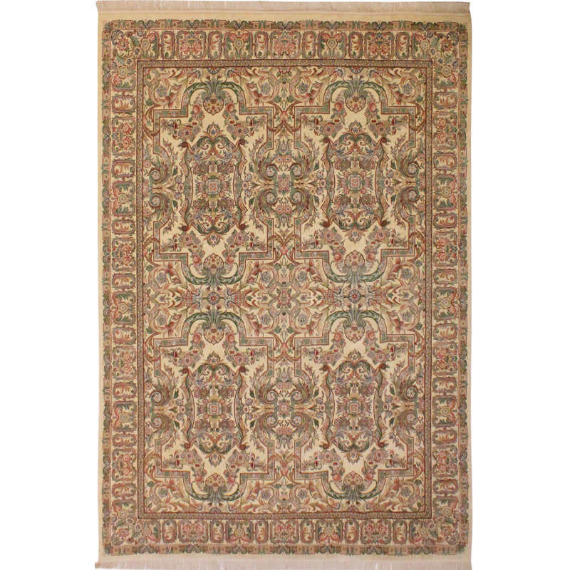 Tapis ivoire / rose en laine noué à la main 9 pi 1 po x 12 pi 3 po Roca Oriental