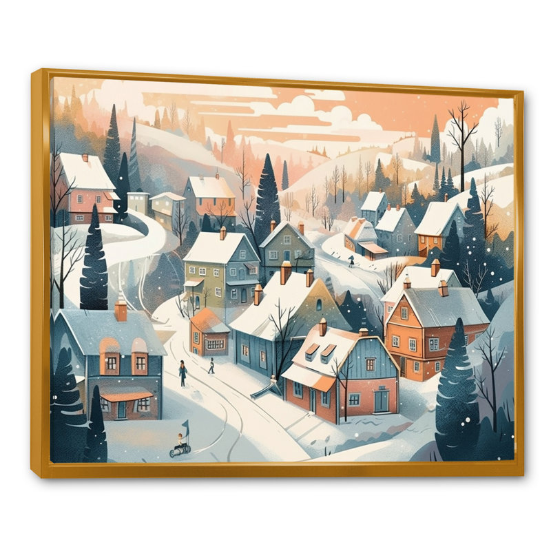 Winter Village II - Imprimé, H 12 po x l 20 po x P 1 po, Cadre flottant doré
