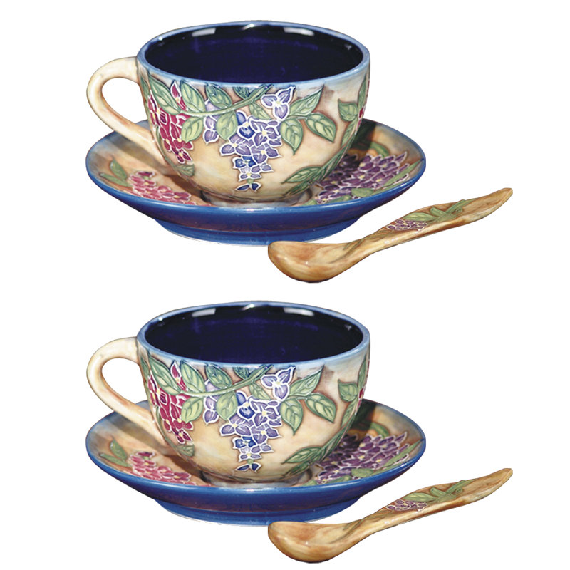 Ensemble de 2 tasses à vigne et soucoupe en porcelaine peinte à la main H 2,75 po Springdale