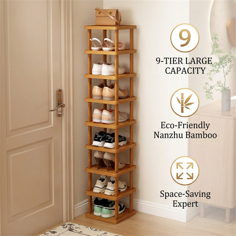 9-Tier Expandable Folding Bamboo Storage Rack, Space-Saving Storage Solution, No Assembly Required