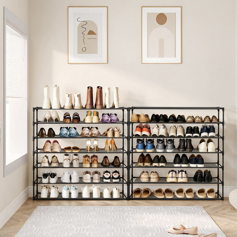 Set of 2 Modular 7 Tier Stackable Shoe Storage Rack, Expandable Metal Frame Entryway Shoe Organizer