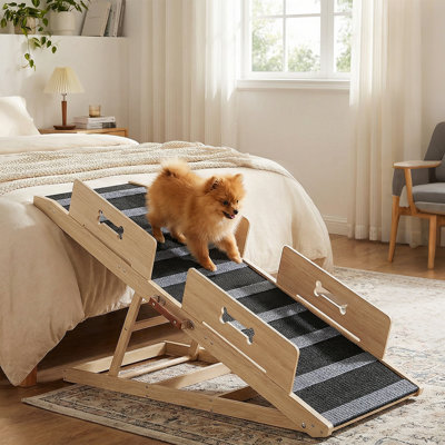 Fully Assembled Adjustable Wooden Dog Ramp, Pet Ramp for Bed or Couch with Non-Slip Surface