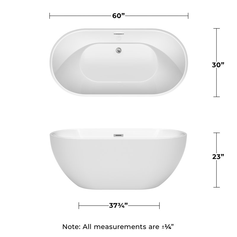 Brooklyn 60'' x 30'' Soaking Acrylic Bathtub, White/Polished Chrome 