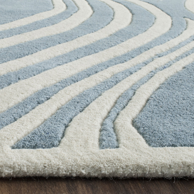 Blue and Ivory Hand-Tufted Wool 4' x 6' Geometric Rug