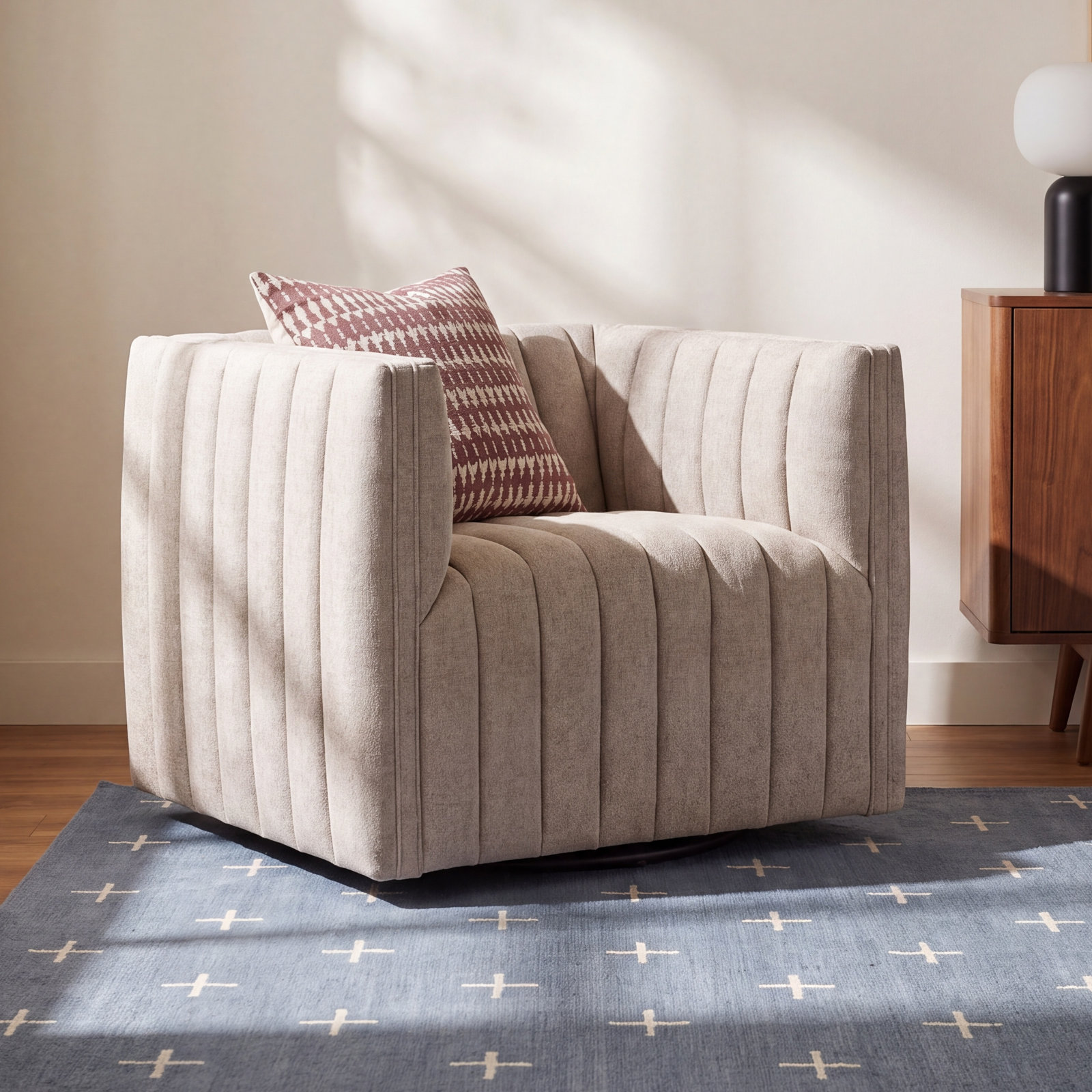 Brandt Upholstered Swivel Armchair, Orly Natural Polyester