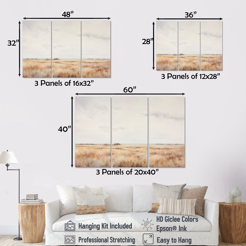 «Prairies Scenery Breeze Minimalisme», ensemble d'art sur toile prairies, Toile tendue, H 32 po x l 48 po x P 1 po
