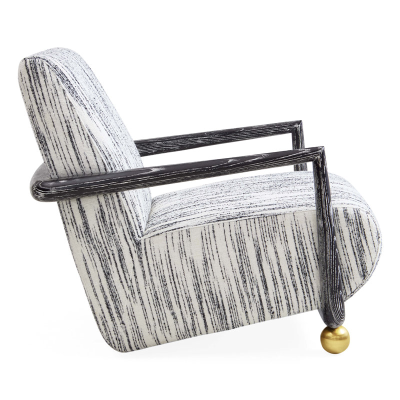 St. Germain Club Chair, Stratus Black/Ivory Polyester Blend/Acrylic/Wool, Distressed Black/Brass