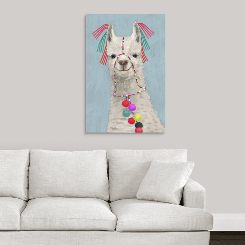 Novogratz’pom pom llama ii', reproduction d’art encadrée, H 18 po x l 12 po x P 1,25 po, Toile tendue