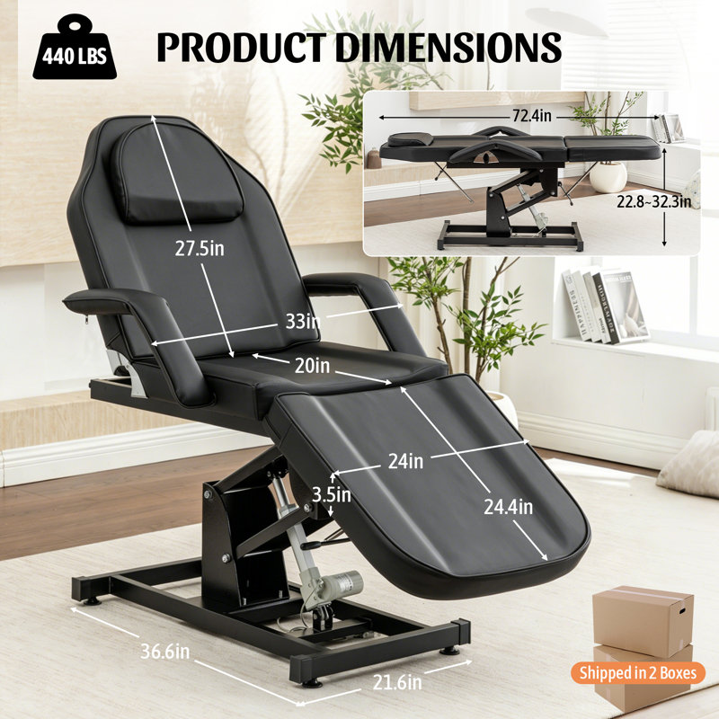 Electric Pu Massage Table, Heavy Duty Salon Bed, Remote Control Adjustable Lash Bed Beauty Spa Facial Salon Tattoo Recliner