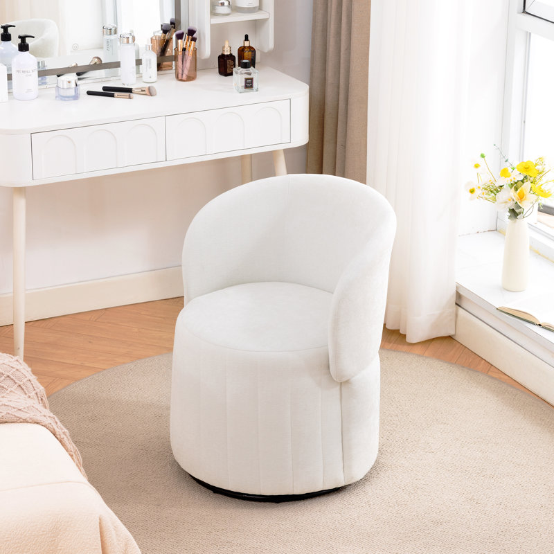  22.8" Wide Mid Century Upholstered Solid Wood Accent Chair Stool, White