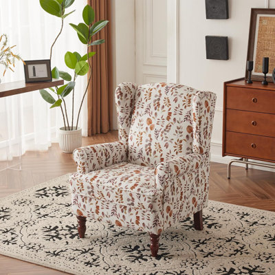 Floral Accent Chair With High Back Upholstered Design, Solid Wood Legs, Comfortable Single Sofa For Living Room, Bedroom Or Home Office
