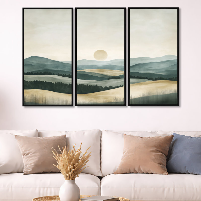 «Minimal Country Horizon II», ensemble d'art mural sur toile, H 32 po x l 48 po, Cadre flottant noir