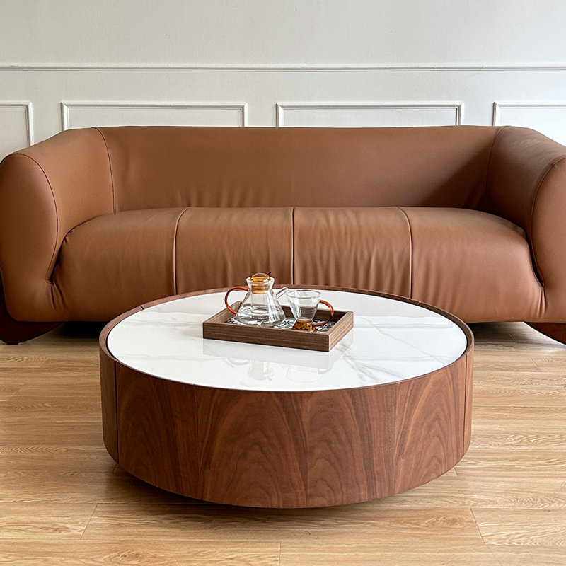 Mid-century Walnut Rockboard Coffee Table, 13.8" H x 35.4" L x 35.4" W
