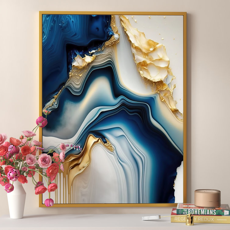 Abstract Geode Gold and Blue Marble II - Print on Canvas
