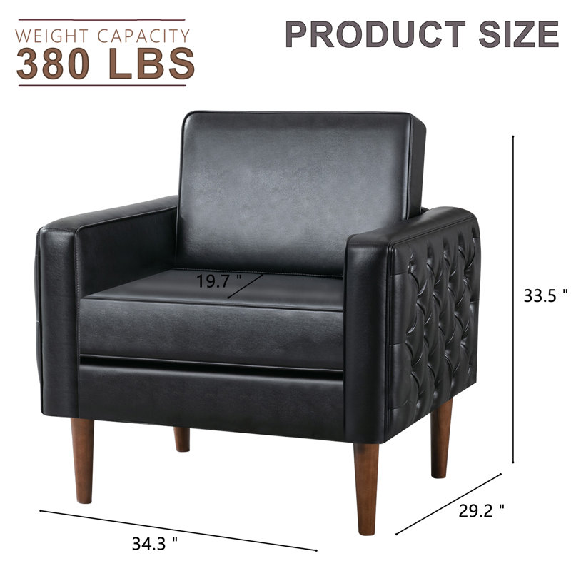 Fauteuil 34,25 po en similicuir capitonné, Noir