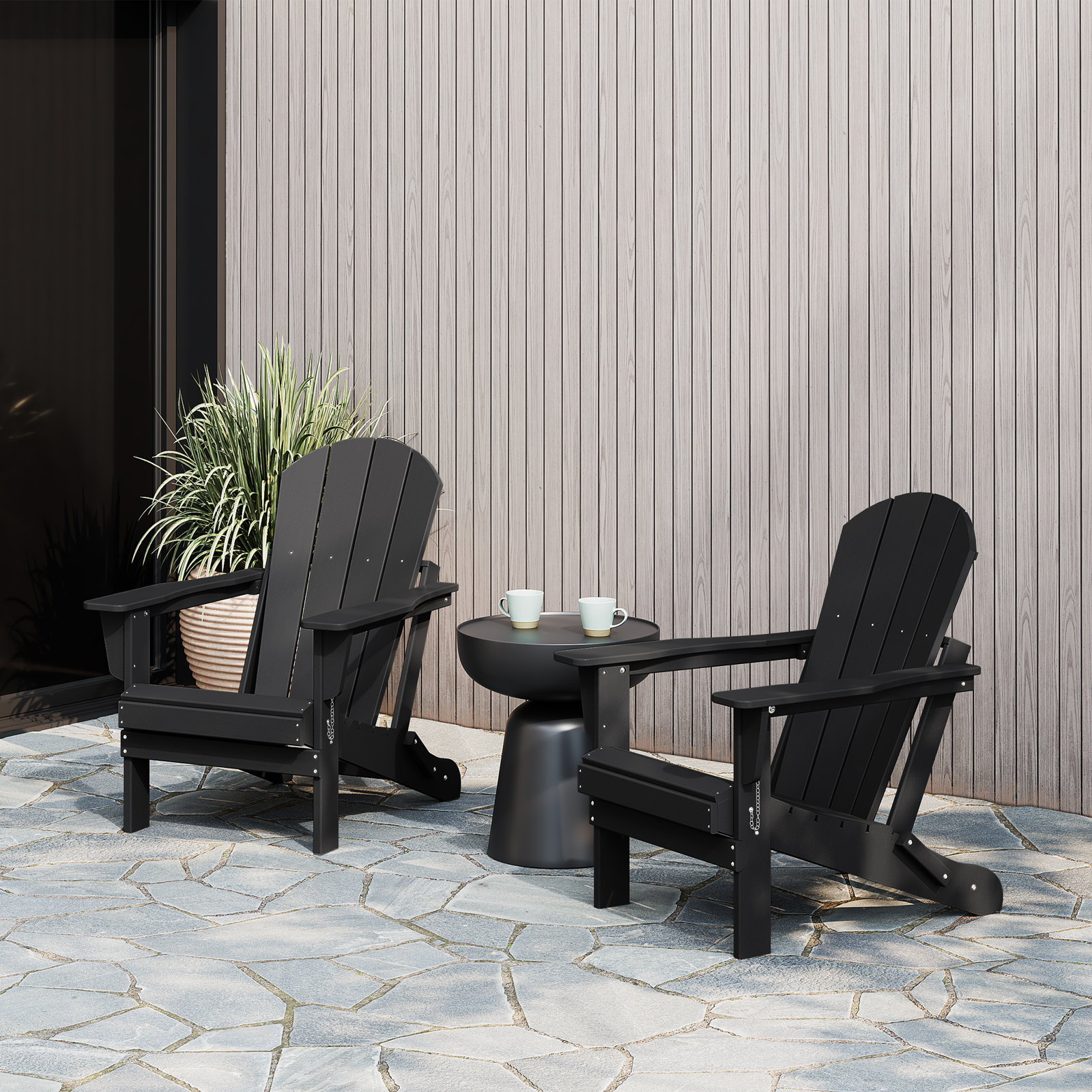 Laguna Foldable Outdoor Adirondack Set, Black