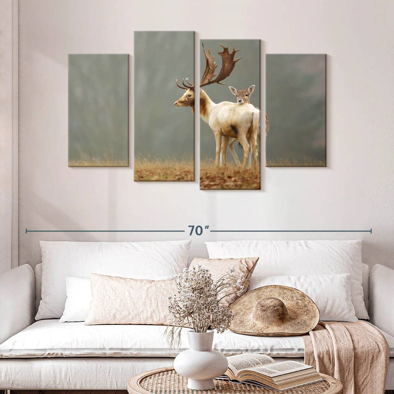 Mother And Baby Deer, H 32 po x l 52 po
