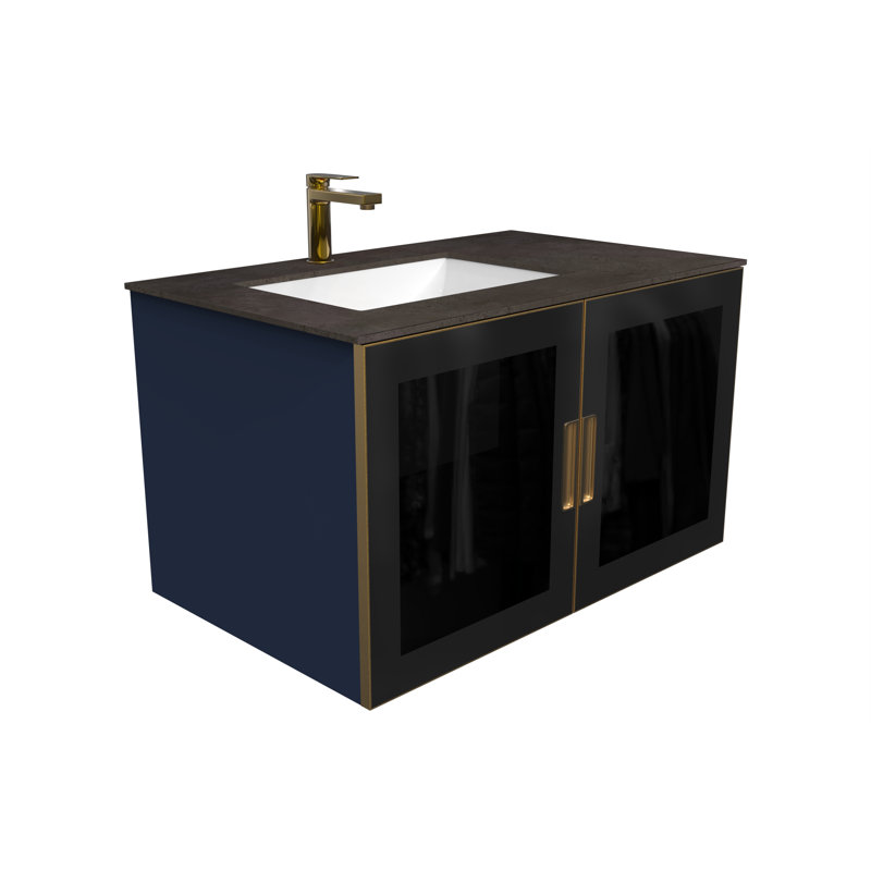 Ensemble de meuble-lavabo mural simple 36 po Swaneus, Rustique / Noir, Gauche