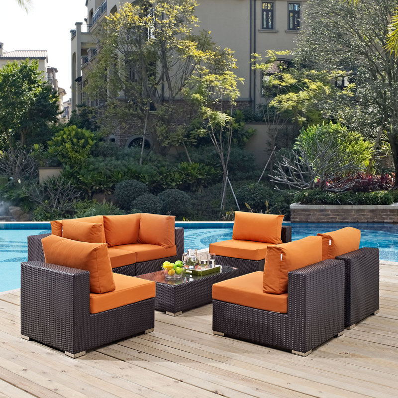 Ensemble modulaire d'extérieur 7 pièces Modway Convene, Orange