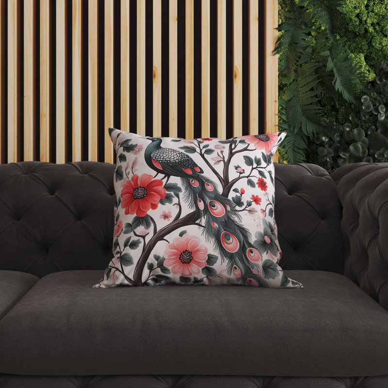 Coussin intérieur / extérieur Vibrant Vista, Vert/rose, Carré 26 po