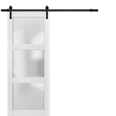 Lucia Frosted Glass Barn White Door with Installation Hardware Kit