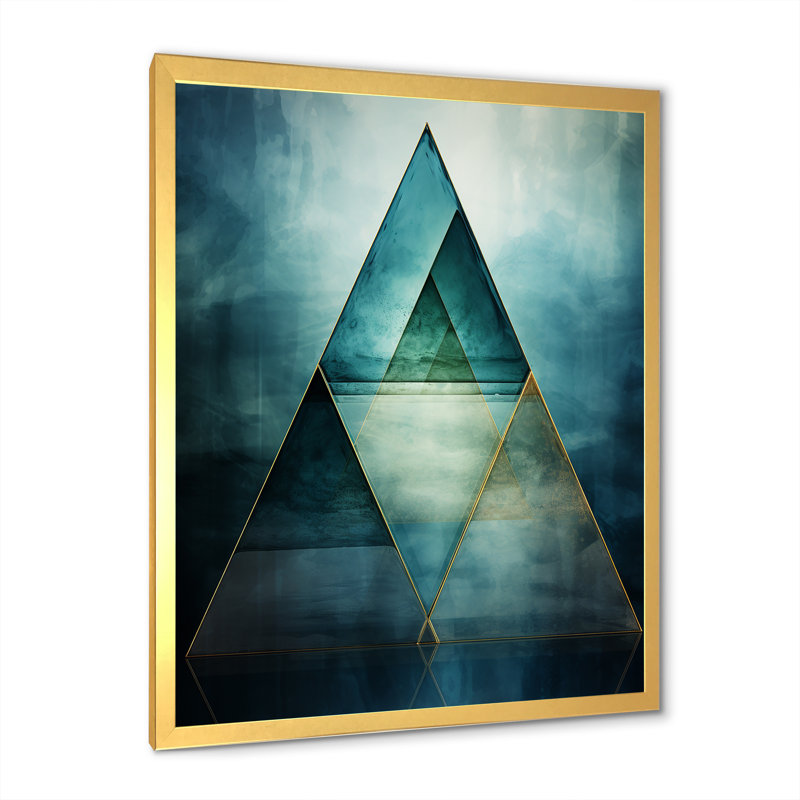 Emerald Blue Pyramid Shapes I, Gold Single Picture Framed, 32" H x 16" W x 1" D