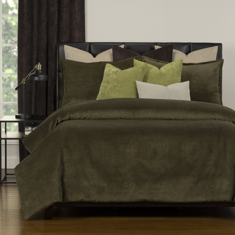Matte Velvet Set with Duvet Cover & Insert Set by Siscovers, King Duvet Cover + 9 Additional Pieces, Chive