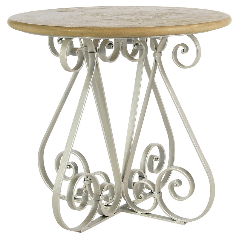 Table de bout French Cross Legs, Blanc huître, Travertin léger