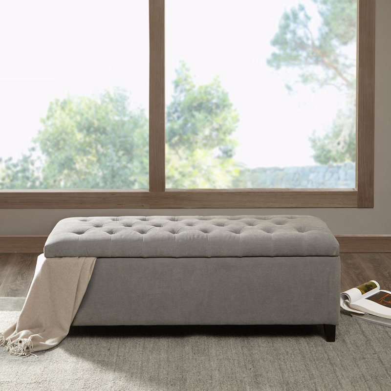Tufted Top Soft Close Storage Bench, Gray