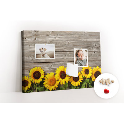 Wall Mounted cork board with print wall art notice boards home office bulletin board ideas Sunflowers
