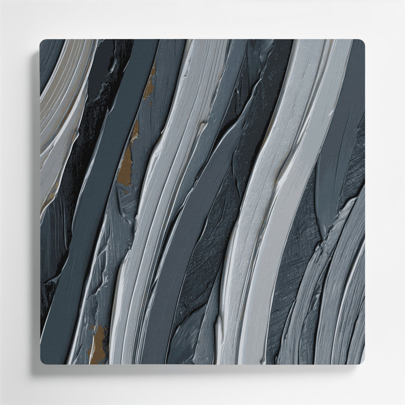 DiagonalStripes Granite Light Gray Black Metal Wall Art, 16" H x 16" W