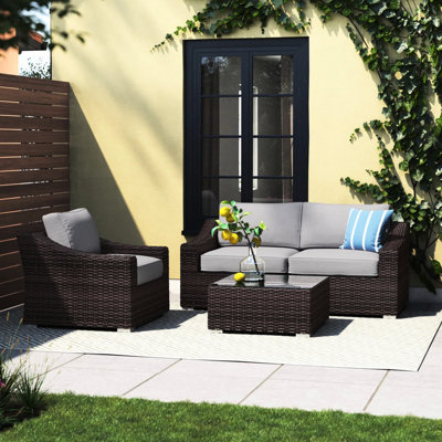 4 espaces d'extérieur avec structure en aluminium antirouille, 6 coussins lavables à la machine et table de bout carrée, pour les meubles compacts bruns, les dossiers légèrement inclinés en mousse haute, aucun assemblage requis