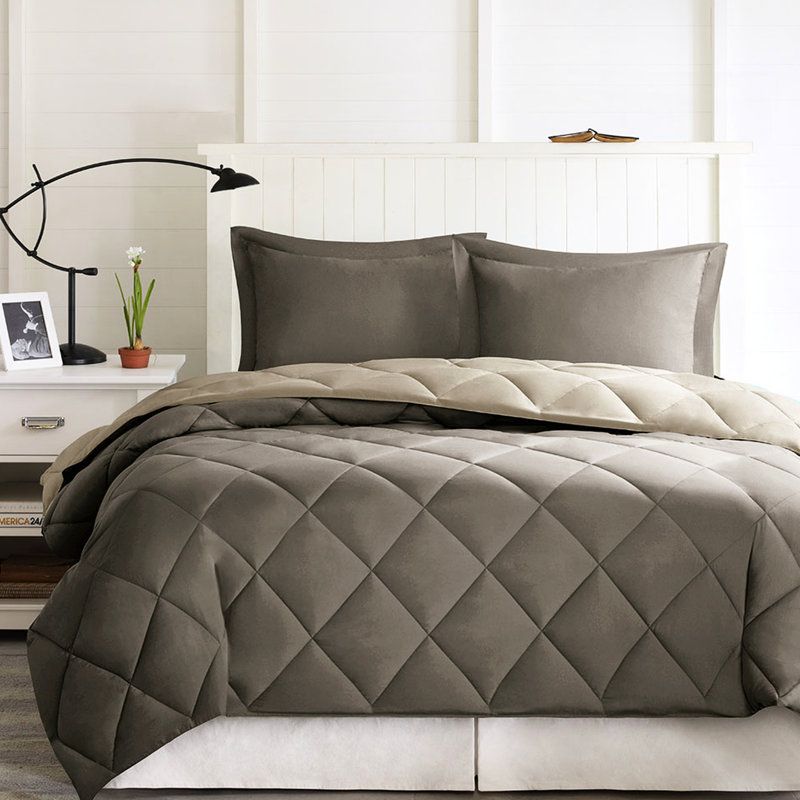 Édredon 3M - réversible, matelassé en losanges, 2 taies décoratives, chaud, lavable à la machine, duvet doux, confortable et respirant, taies décoratives avec fermeture à glissière, chaud