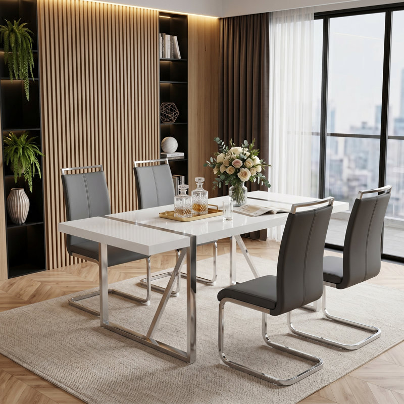 Ensemble de table de salle à manger 5 pièces Modern, Gris, 5