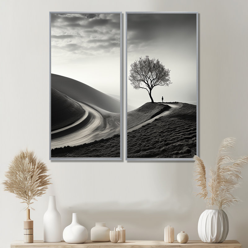 Photographie d'arbre de solitude noir et blanc - art mural blanc, 40" H x 40" W, Impression encadrée flottante, Silver