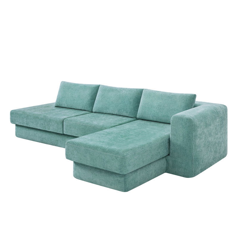 Canapé modulaire en chenille de 113 po en L avec coussins double couche 113 po, Sarcelle