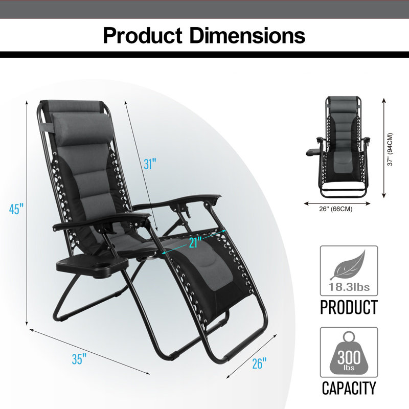Chaise inclinable zéro gravité avec coussin, Gris