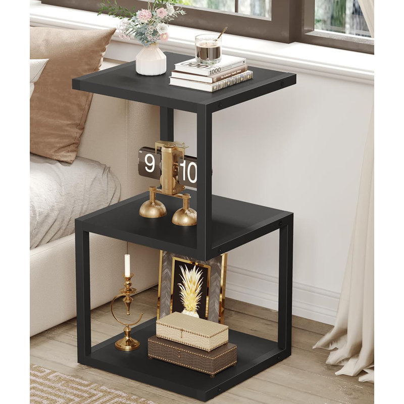 3-Tier S-Shape Side Table - Black (29.5'' Tall Small Spaces Nightstand, Easy Assembly), Black