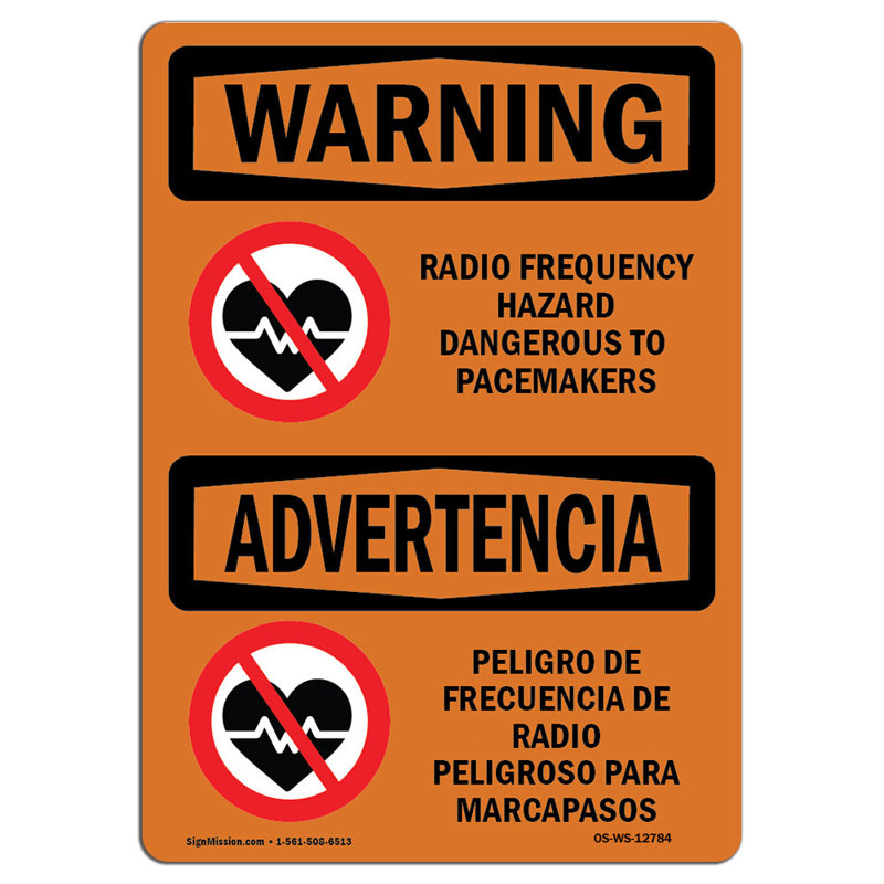 Enseigne de radio-fréquence dangereuse et pacemaker dangereuse, H 18 po x l 12 po x P 0,1 po