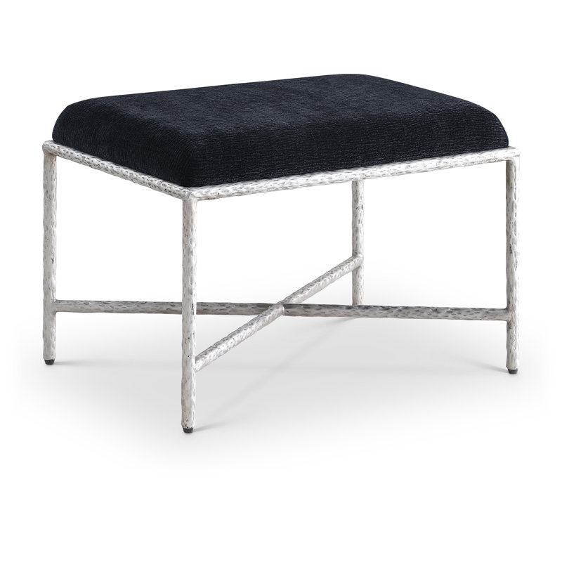 Iyania Chenille Fabric Bench, Silver, Black Chenille Fabric