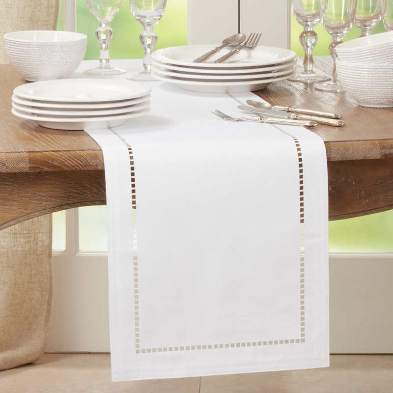 Neith Polyester Rectangle Table Runner, 90" x 14", White