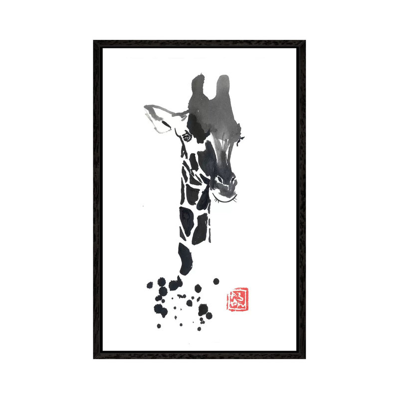 Girafe by Péchane - Print on Canvas, 152.5 cm H x 101.5 cm W, Black Framed