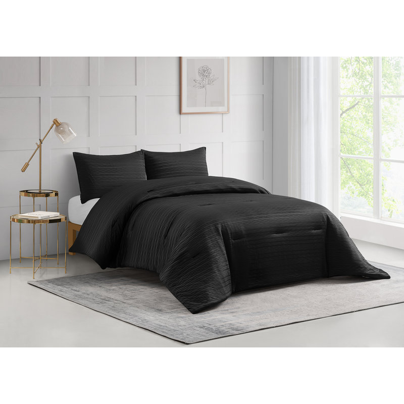 Ensemble d'édredon réversible 3 pièces Chloe, Édredon pour grand lit + 2 taies décoratives sta, Gris anthracite