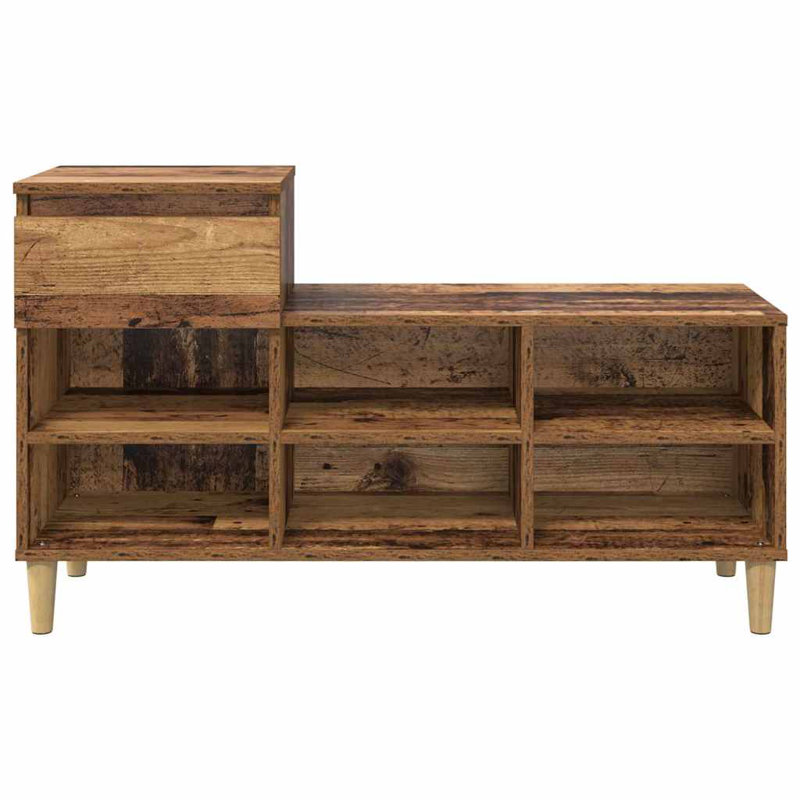 6 Pair Shoe Storage Bench, Old Wood
