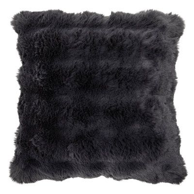 Nuage Charcoal Ultra-Soft Faux Fur Throw Pillow with Insert, Set of 2, 18" x 18" square, High-Pile Plush
