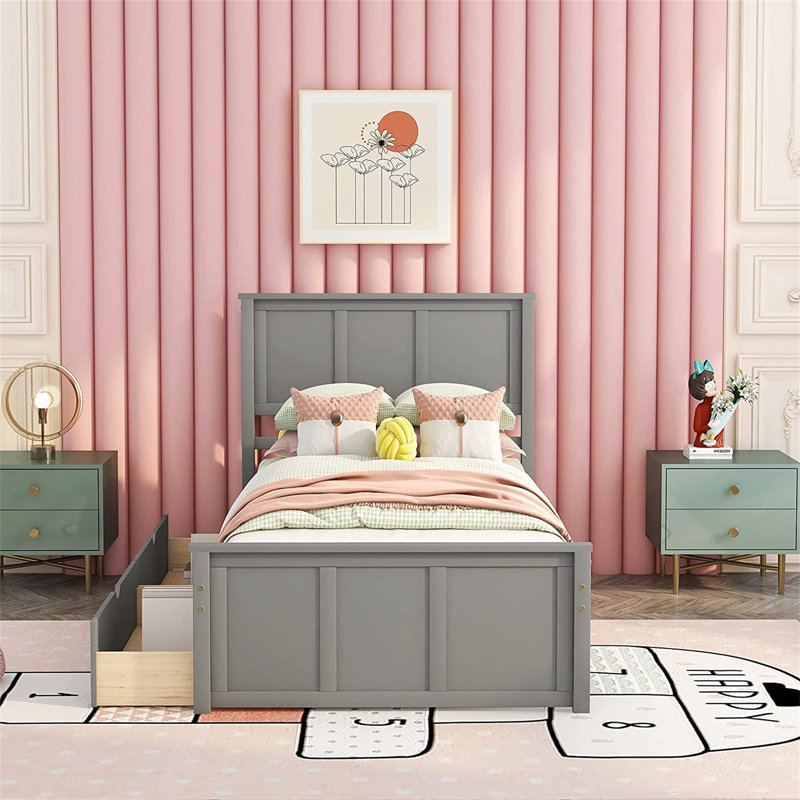 Lit plateforme simple à 2 tiroirs par Red Barrel Studio®, gris