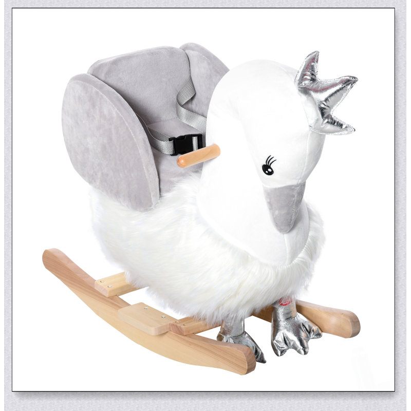 Cheval à bascule inspiré du cygne avec son, siège moelleux, base en bois et ceinture de sécurité pour tout-petits de 18 à 36 mois