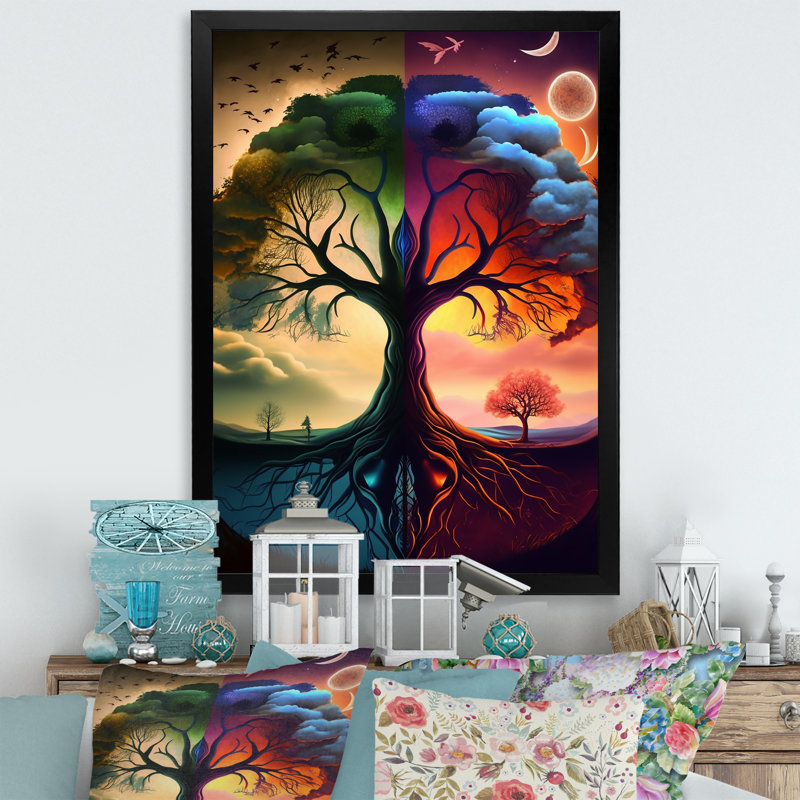 «Tree Of Life Day and Night I», reproduction sur toile, H 20 po x l 12 po x P 1 po, Toile avec cadre photo noir
